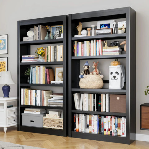 Heavy Duty 69 Inch Tall Metal Bookshelf Five Tier Adjustable Bookshelf In Black Finish For Home Office Storage with decor