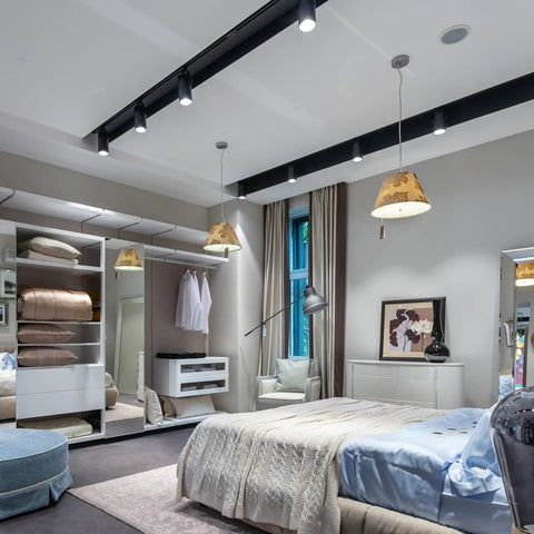 Bedroom with Three Way LED Bulbs 50 100 150W Equivalents, Daylight White 5000K, A21 Size, E26 Medium Base, well-lit interior