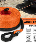 Three Eighth Inch Sixty Foot Synthetic Winch Rope With Dyneema Core 19,854 Lb Capacity Hook And Sleeve Protection in use