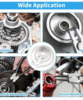 46mm External Circlips OD 304 Stainless Steel C Clip Retaining Rings Pack Of 20 For Automobiles Valves Bearings And Electrical Systems High Tensile Strength Rust Resistant Easy Install shown in various applications including automobiles and bicycles.