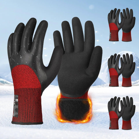 Three Pairs Winter Work Gloves with Three Quarters Double Dipped Coating, ANSI A2 Cut Resistant, Large, warm gear for cold weather.