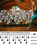 Dope Christmas Globe Curtain Lights 11.5Ft 96LED Crystal Ball Fairy Lights installed in a cozy indoor setting