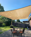 Sun Shade Sail 8x10 Foot Sand Rectangle Canopy Shade Cover providing patio shade; UV block ninety five percent permeable mesh.