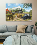 Dope Green Steam Locomotive Poster Canvas Print For Living Room And Bedroom, 12x18 Inches, Frameless Or Framed Wall Art