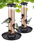 Six Port Outdoor Bird Feeders With Tray For Cardinals 13 Inch Black Pack Of 2 Durable Plastic Construction Easy Hang From Tree Or Hook Great For Backyards Gardens Patios And Porches