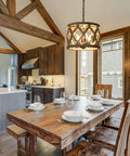 Dope Farmhouse Wood Pendant Chandelier For Dining Room And Kitchen Island Rustic Whitewashed Finish With Dark Mottled Details
