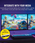 Dual monitors with Icue LS100 LED Smart Lighting Strip Starter Kit for immersive ambient RGB lighting syncing with games.