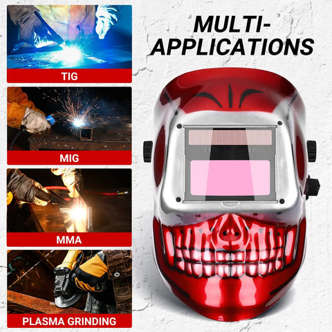 Auto Darkening Welding Helmet With True Color View Solar Powered Skull Design for MMA MIG TIG Plasma, multi-use display