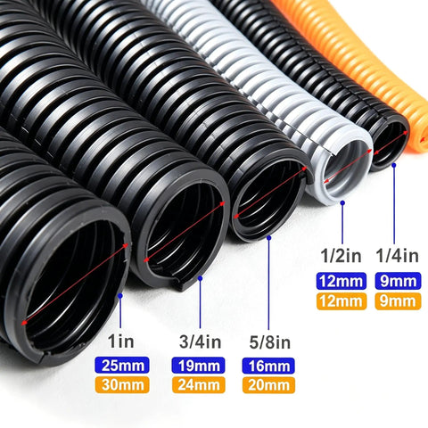 1/4 Inch Split Wire Loom Tubing High Temp Corrugated Cable Sleeve Flexible Auto Marine Wiring Conduit 100 Ft various sizes in image