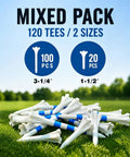 Five Prong White Plastic Golf Tees Pack 120 Count With Three And A Quarter Inch And One And A Half Inch Options on grass
