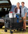 Heavy Duty Folding Wagon 2-In-1 Collapsible Cart For All Terrain with gear, 650 lb capacity, next to car, perfect for camping