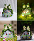 Solar Frog Garden Statue With Realistic Succulent And 7 LED Lights, Outdoor Lawn Decor for patio with glowing LEDs at night
