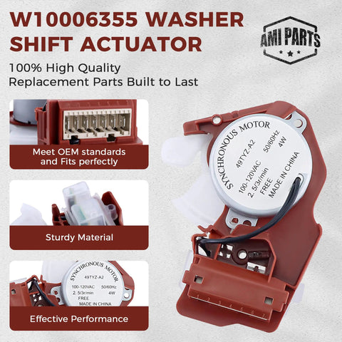 Top Load Washer Shift Actuator Straight Shot Replacement For WPW10006355 showing motor and connector details for reliable installation.