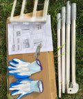Pro Grade 2 In 1 Lawn Leveling Rake With Double Sided Design And Serrated Edge, parts and manual on grass.