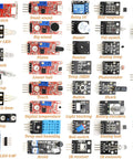 38 In 1 Sensor Module Kit For Arduino And Raspberry Pi Projects With 0.96 Inch OLED Screen All components displayed in grid layout