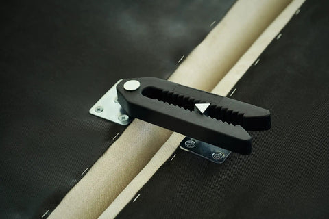 Heavy Duty Steel Couch Clamps Keep Your Section Locked Down Adjustable Non Slip Sofa Connectors close-up of clamp attachment.