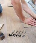 Top Shelf 5 Piece Forstner Drill Bit Set Woodworking Hinge Cutter Round Shank Multi Tooth Bits for hardwood softwood plywood on wooden floor.