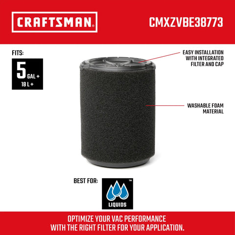 Heavy Duty Wet Dry Vac Filter For 5 To 20 Gallon Shop Vacs, Fits Most 1988 And Later Units, No Fuss Qwik Lock Installation