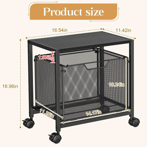 Under Desk Storage Organizer With Drawer Rolling File Cabinet Adjustable Tabletop Double Tier Industrial Shelves On Fixed Feet Wheels Sofa Side Table For Home And Office Black dimensions