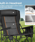 Beefy Oversized Heavy Duty Folding Camping Chair With High Back And Headrest 500 LB Capacity showing built-in headrest