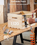 Top Shelf 18 Gauge 1/4-Inch Narrow Crown Staples 1-1/2-Inch Length 1120 Count used in a pneumatic gun for woodworking.