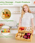 Stackable Bamboo Pantry Storage Bins Featuring Smooth Pull Out Trays A Straightforward Game Changer For Kitchen Organization Keeps Your Grub Fresh Inside multi size baskets with fresh produce.