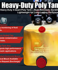 12V DC Double Acting 4 Quart Hydraulic Pump For Dump Trailer With Remote Controller Poly Reservoir Be Beefy Power Unit With Gravity Down And Power Down Modes showing heavy-duty poly tank with oil dipstick and sealed cap.
