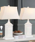 Coastal White Resin Table Lamps Set Of 2 With USB A To C Outlet Modern Nightstand Lamps For Living Room And Bedroom 3 Color Temperature Warm Neutral Cool Bulbs Included