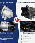 Comparison of Heavy Duty Electric Water Pump And Thermostat A Hella Smooth Cooling Upgrade with inferior products highlighting benefits.