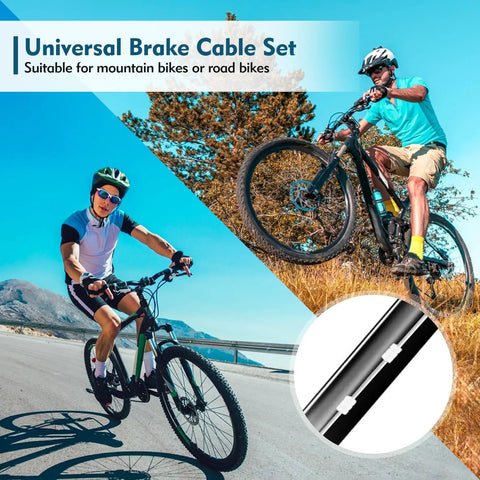 Two cyclists on mountain bikes using Premium Zinc Coated Bike Brake Cable Kit With Caps Set Includes 110cm And 150cm Cables