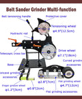 Belt Sander Grinder Multi-function with hydraulic rod, telescopic cross bar, and multiple accessory wheels for versatile use.