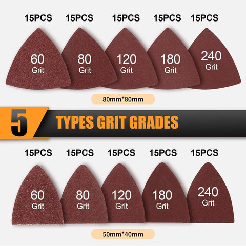 156Pcs Oscillating Multi Tool Sanding Pads Kit With Triangle And Finger Pads, 5 Grits, High Temp Carbon Steel Backing