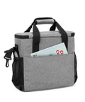 Portable Coffee Maker Travel Bag For Keurig K Mini And K Mini Plus With Multiple Pockets, gray, side view showing magazine pocket.