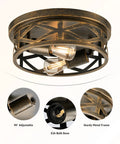 Industrial 15 Inch 3 Light Metal Cage Flush Mount Ceiling Light In Oil Rubbed Bronze with E26 bulb base and adjustable frame