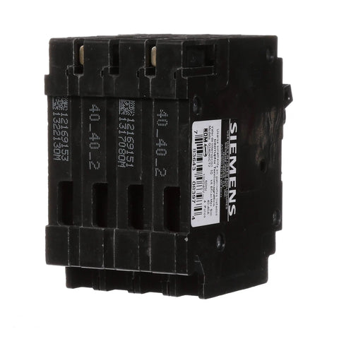 Two 40 Amp Double Pole Quadplex Plug In Circuit Breaker For Space Saving Panels UL Listed Half Inch Frame on white background