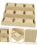 9 Slot Watch Tray Linen Storage Organizer With Cushioned Dividers Jewelry Display Plate held in a stacked arrangement.