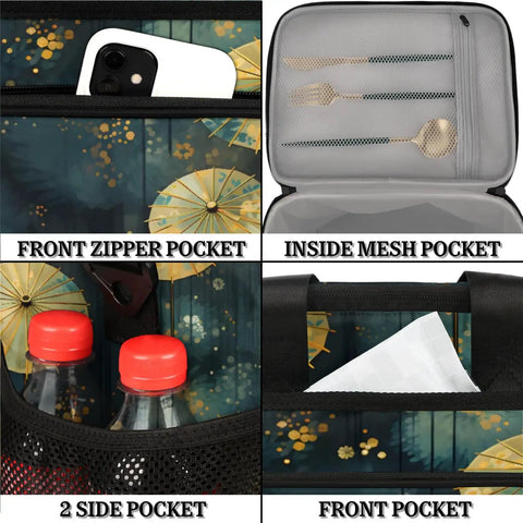 Detailed view of Insulated Picnic Backpack With Lunch Box For Women And Men featuring pockets and compartments for storage