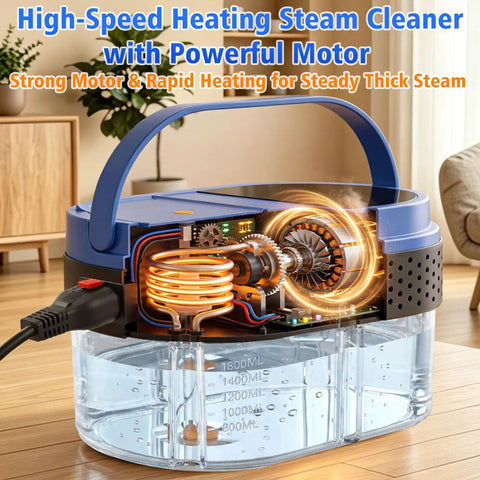 High-Speed Heating Steam Cleaner For Home And Car, 2500W High Pressure Hot Steamer showing internal components and water tank.