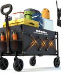 Heavy Duty Foldable Wagon Cart With All Terrain Wheels Telescoping Handle And Cup Holders 220 Lb Capacity Collapsible Utility Wagon