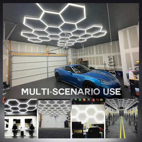 Hexagon LED Honeycomb Light Panel Kit With 14 Hex Grids Ultra Bright 24400 Lumens 6000K Daylight Ceiling Shop Light for garages