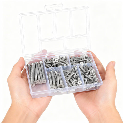 Wood Screws Assortment Kit For DIYers, 150 Pcs Self-Tapping Phillips Screws In 6 Sizes For Wood in plastic box
