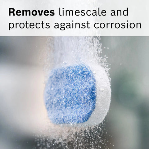 Blue descaling tablet in water, showing fizzing action. Descaling Tablets For VeroCafe Espresso Machines Easy 2 In 1 Descaler And Cleaner