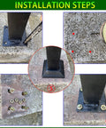 Installation steps for Sturdy Metal Outdoor Stair Handrail For One To Three Steps Single Post Wrought Iron Design Matte Black Rust Proof Railing