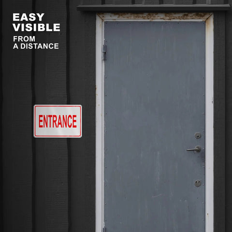 Clear Reflective Entrance Sign For Businesses, 8x12 Inch Rust Free Aluminum, Enter Here, Pre Drilled For Easy Mount, Weatherproof UV Protected Outdoor Sign That Grabs Attention And Directs Guests To The Correct Entry Point on dark wall