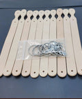 Top Shelf Natural Veggie Tan Leather Keychain Blanks 10 Pack Thick Custom Key Fobs with bag of hardware rings.