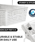 Total Game Changer Slick Sliding Under Sink Organizer With Adjustable Divider And Portable White Baskets For Kitchen Cabinets And Bathroom Vanity No Sweat Storage waterproof storage basket with non-slip feet and handle