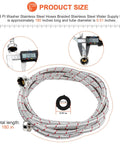 15Ft Stainless Steel Washing Machine Hoses Two Pack With Hot And Cold Water Lines Universal Fit For All Washers Burst Proof And Leak Free Striped Tubing 10 Year Warranty product size details