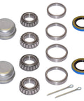 Trailer bearing repair kit pair for 1-1/16in spindles; includes dust caps, bearings, races, seals, cotter pins
