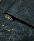 Top Shelf Natural Cork Wall Covering In Dope Navy Blue With Shiny Gold Metallic Vibes Solid Removable Washable Texture Heavy Duty Unpasted Game Changer Basement Ready Upgrade 3 Ft By 24 Ft Roll texture close-up with gold flecks.