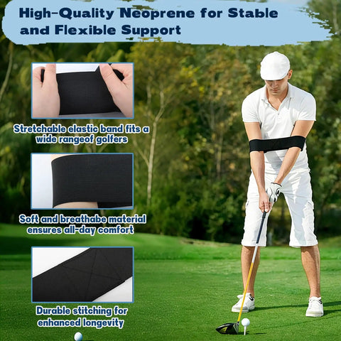 Man using Golf Grip Trainer Pro For Stronger Wrists And Smoother Swings With Precision Finger Guides And Swing Correcting Arm Band